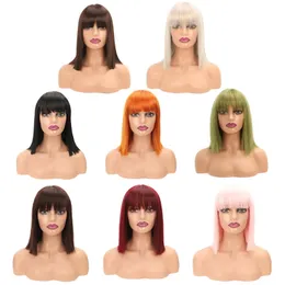 Synthetic Hair Straight Short Wigs for Women Blackpink Bob Wig Female Cheaper Natural Wig With Bangs Cosplay Wigs