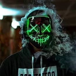 Led Halloween Mask Luminous Glow in the Dark Mascaras Party Cosplay Cosplay Masques Horror Props Neon Light Masquerade 220811