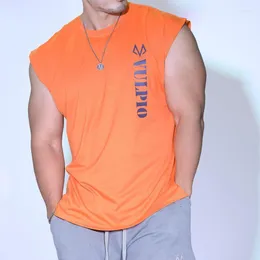 メンズTシャツファッションメンコットンTシャツブランドフィットネスボディービル男性のノースリーブベストシングレットマッスルシャツ人のマイルド22