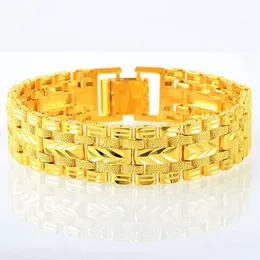 15mm Wristband Men Bracelet Chain Solid 18k Yellow Gold Filled Classic Men Jewelry Thick Wrist Link Gift 20cm Long