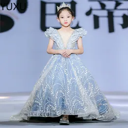 2022 Vintage Księżniczka Kwiat Dziewczyny Sukienki Koronki Off-Bore Specjalne okazje do Wesela Suknia Balowa Dzieci Pagewanty Suknie Komunia Suknie