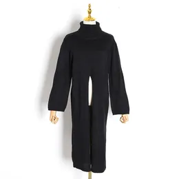 Twotwinstyle Split Black Sweater Women Long Sleeve Turtleneck Sticked Pullover Topps Female Clothes Korean Winter 201203