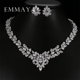 Emmaya Top Oro Bianco Piatto Fiore AAA Cubic Zircon Ciondolo/Orecchini per le Donne Set di Gioielli da Sposa 220726