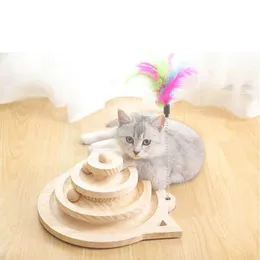 Cat oyuncakları ağaç kulesi ahşap oyuncak oyunları aksesuarlar için çift katmanlı dönen yol topu entelektüel komik platecat
