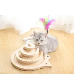 Cat Toys Tree Tower Wood Toy Games For Accessories Double-layer Rotating Track Ball Intellectual Funny PlateCat