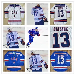 MitNess 13 Pavel Datsyuk KHL Jersey, CKA St Petersburg 17 Ilya Kovalchuk KHL Blue White Custom Hockey Jerseys Cheap
