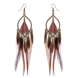Best Women Ladies Feather Long Earrings Fashion Personality Exaggeration Ornament Accessories Factory cost Cheap Wholesale piercing charms