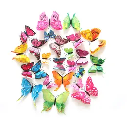 PVC 12 Pieces double wings 3d butterfly wall sticker for home decoration and wedding decoration with magnet and double-sided tape