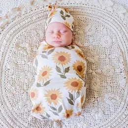 Sacchi a pelo stampati per bambini Neonato Sage Swaddle con cappello abbinato leone elefante stampa floreale arcobaleno Sleep Cocoon Sacks Toddler Infant Photography Prop D033