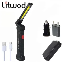 USB Rechargeable With Builtin Battery Set Multi Function Folding Work Light COB LED Camping Torch Flashlight magnet lamp 220601