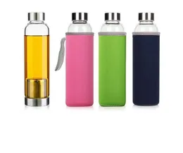2021 Стеклянная бутылка с водой БПА БЕСПЛАТНАЯ ТЕМПУСКАЯ Устойчивая стеклянная спортивная бутылка с водой с чайным фильтром для инфузсера бутылка нейлоновая рукав 5 цветов