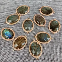 Pendant Necklaces PCS Faceted Natural Labradorite CZ Connectors Oval Shape For DIY JewelryPendant