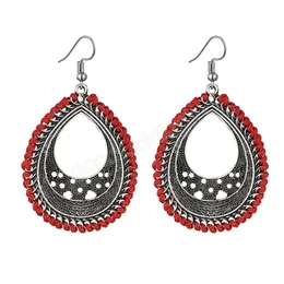 Vintage Bohemia Statement Drop Dangle Earrings For Women Red Blue Black White Rope Wrap Handmade Earings Fashion Jewelry Brincos