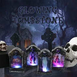 Halloween Toys 5Styles Halloween luminoso LED Tombstone lâmpada Bruxa Fantasma Castelo cruzado Castelo Pumpkin Garden Decoração de simulação retro Decorações 220826