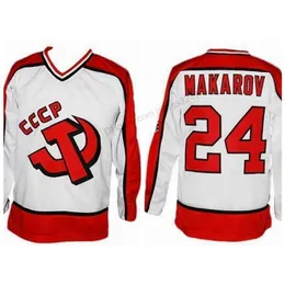 Nikivip Custom Retro #24 Russland CCCP White Makarov Hockey Jersey Herren genäht jede Größe 2XS-5XL Name oder Nummer Trikots Top Qualität