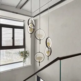Lampy wiszące w stylu Chiński żyrandol ze schodów Zen Lampa LED DUPLEX LOF DŁUGO ŻARDZA
