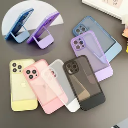 Mode Transparent Candy Color Soft TPU Cases stuffsäker Invisible Kickstand Stand Holder Cover för iPhone 15 14 13 12 11 Pro XS Max XR X 7 8 Plus