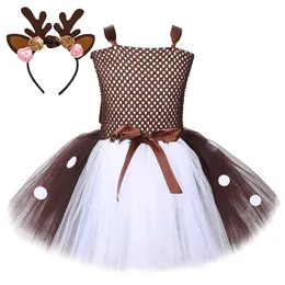 Олень TUTU платье для детских девочек Хэллоуин костюмы дети девочка оленящиеся платья с цветочным повязок малышными животными одежда 220423