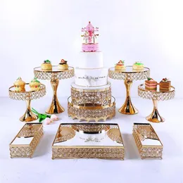 Andere bakware 4-9pcs Crystal Metal Cake Stand Set Acryl Mirror Cupcake Decoraties Dessert voetstuk trouwfeest Display2258ii