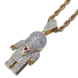 Hop Hip Street Fashion Iced Out Gold Color Plated Spaceman Necklace Micro Pave Zircon Astronaut Pendant Necklace for Men Women348z