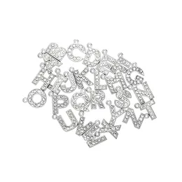 20 teil/los N - Z silber Strass anhänger brief charme 15mm diy hängen zubehör fit für haustier halsbänder leder armband schlüsselanhänger machen