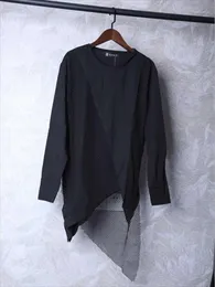 Men's T-Shirts Long Sleeve T-Shirt Autumn And Winter Dark Round Collar Irregular Personality Mesh Layer Stitching Design