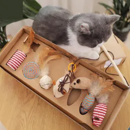Cat Toys Funny Pet Stick Combination Toy For Cats Feather Bell Simulation Mouse Kitten Molaris Bite SetCat