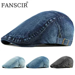 Cappelli berretto di jeans per uomo inverno antivento venditore di giornali di strada donna jeans unisex Retro Inghilterra cappello casuale in avanti regolabile J220722
