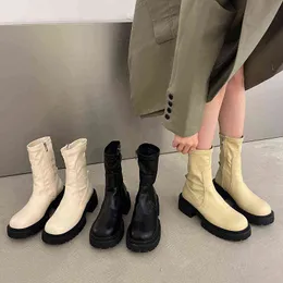 Novos botins femininos casuais com zíper, sola grossa, salto baixo, zíper traseiro, botas curtas, botas de couro macio Y220817