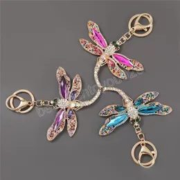 Dragonfly Keychains Car Key Rings Holder Women Fashion Crystal Rhinestone Bag Pendant Charms Iced Out Jewelry Gift Keyrings Chains Handbag Accessories