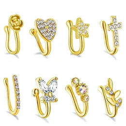 Non-Piercing Nasal Splint Personality U-Shaped Fake Nose Stud Diamond-Embedded Multiple Options Trend Puncture-Free Copper Nose Jewelry