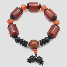 Beaded Strands Fashionable Joker Irregular Cylindrical Natural Black And Red Noxy Stone Bead Bracelet 2pcs Bungee Cord Men Women Trum22