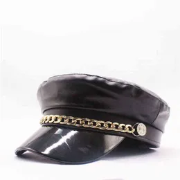 Ozyc Beret Kadın Sonbahar Kış Şapkaları Kadınlar İçin Kış Şapkaları 100 Pu Deri Bere Kap Boina Feminina Gorras Bone Metal Vintage England J220722