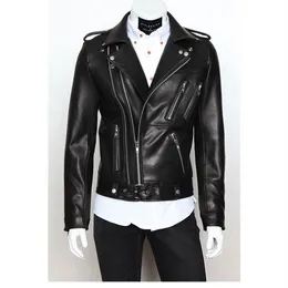 Мужская кожаная куртка осень зимний стиль мужской мотоцикл кожаная одежда Multizipper Краткий дизайн 220816