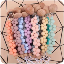 Baby Toys Silicone Pacifier Clips Tooth Dummy Holder For Children Safe Wood Beads Soft Teether Stroller Chain Teething Babies