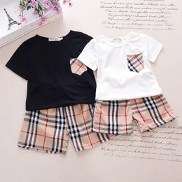 2022 новый весенний комплект детской одежды для мальчиков и девочек, клетчатая рубашка с короткими рукавами + клетчатые шорты, костюм для детей от 1 до 7 лет, детские комплекты одежды из 2 предметов