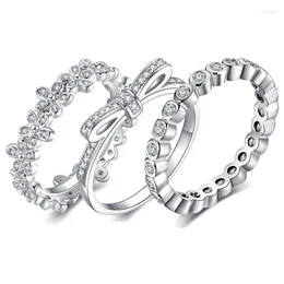 ウェディングリングOctbyna Fashion Silver Color Bow Knot Stackable Ring Micro Pave CZは女性パーティーエンゲージメントジュエリーRita22に適しています