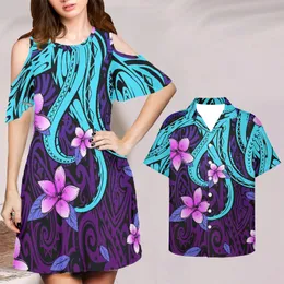 Women's Fashion Dresses And Men Shirts Couple Set Purple Boho Floral Vestidos De Mujer Casual Summer Robe 4XL Dropship 220627