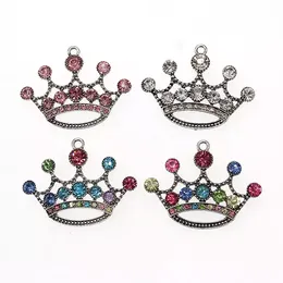 20 Pcs/Lot Fashion Style Multiple Colors Rhinestone Pendants Crown Shape Charms For Jewelry Making