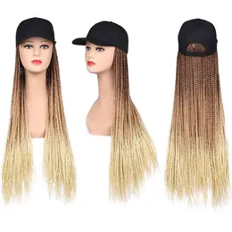 24inch Long Braid Wigs With Baseball Cap Box Braids Synthetic Braided Hat Wig Adjustable For Women Girls