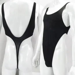 Erkekler Vücut şekillendiricileri Erkek Bodysuit Thong Leotard Derin U Sırt Naylon Spandex Hafif C-Thru petek örgü