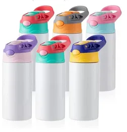 7 Дизайн в запасе сублимации кружка Blank Kids Tumbler Baby Bottle Strail Mugs 12 унций бутылки с белой водой соломкой и портативной крышкой 7 цветной крышки принт оптом