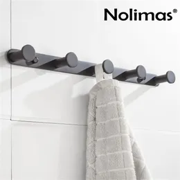 SUS 304 Acero inoxidable Toalla de baño Gancho Cocina Mate Negro Toalla Gancho Montaje en pared Toalla redonda Abrigo Sombrero Colgador de puerta 3-6 Ganchos T200717