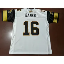 Mit Custom Men Hamilton Tiger-Cats #16 Brandon Banks real Full embroidery College Jersey Size S-4XL or custom any name or number jersey