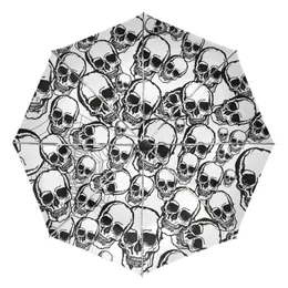 Odporne na wiatr Custom Cool Skull Parrelle Kobiety Czarne powłoka przeciw UV parasole z torbą do przenoszenia 220707