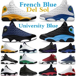 أحذية كرة السلة للرجال 13 أحذية رياضية 13 ثانية للجامعة باللون الأزرق الفرنسي ديل سول باللون الكحلي ونجم البحر الأرجواني سبج أحمر فلينت أسود على شكل قطة عكسية أحذية رياضية للرجال من شيكاغو
