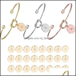 Charm Bracelets Jewelry 26 Letters Open Adjustable Wire Cuff Bracelet Alphabet Heart Knot Bangle For Women Q348Fz Dtd