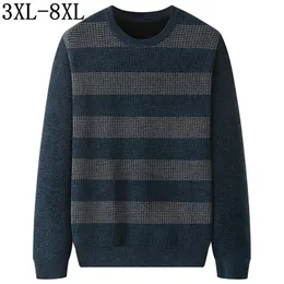Suéteres masculinos 7xl 6xl 2022 inverno grosso quente listrado suéter de malha masculina moda mass roupas de alta qualidade puxam hommemen's