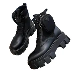 Botas de cowboy de plataforma de inverno mulheres bolso duplo tático plataforma de couro genuíno mais recente saco tanque bota de neve superior sapatos casuais tamanho