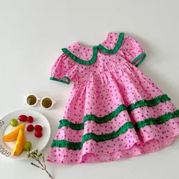 ミランセル2022夏の女の子服ドットガールズドレスピンクドレス子供用CX220514